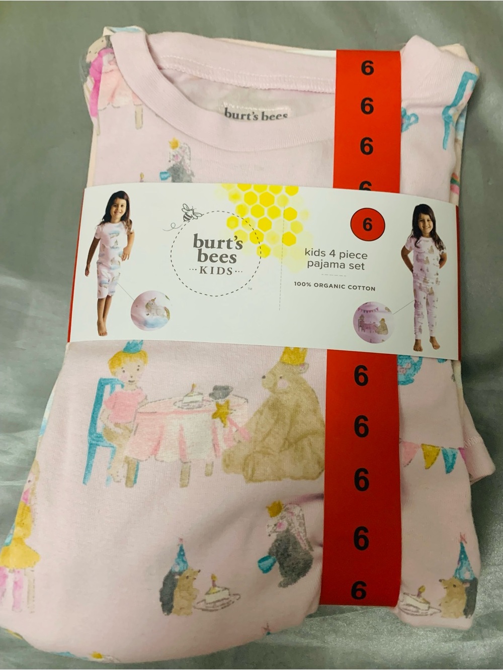 Burt's Bees Kids Light Pink Tea Party Animal Pajama Set, Organic Cotton - Picture 2 of 5